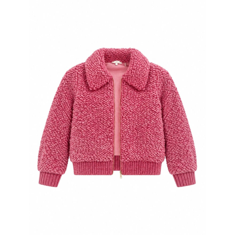 LoveShackFancy Almeria Raspberry Wine Alpaca Wool Zip Bomber Jacket NWOT XS